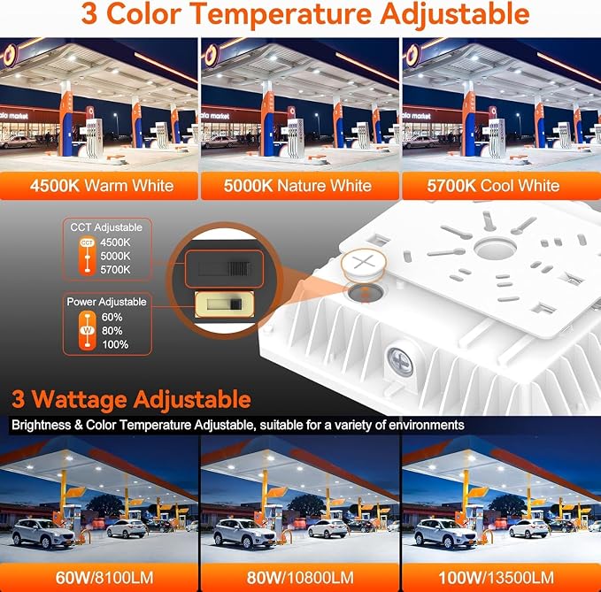 BBESTLED LED Canopy Light with Photocell, 60W 80W 100W Adjustable, ETL&DLC - Image 5