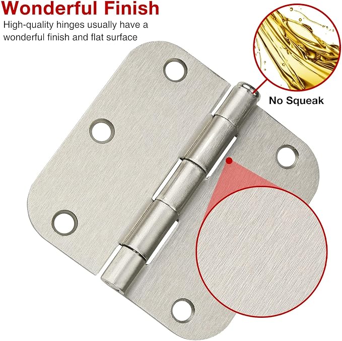 30 Pack Rounded Brushed Nickel Door Hinges 3.5 Inch 5/8" Radius 3 1/2" Satin - Image 2