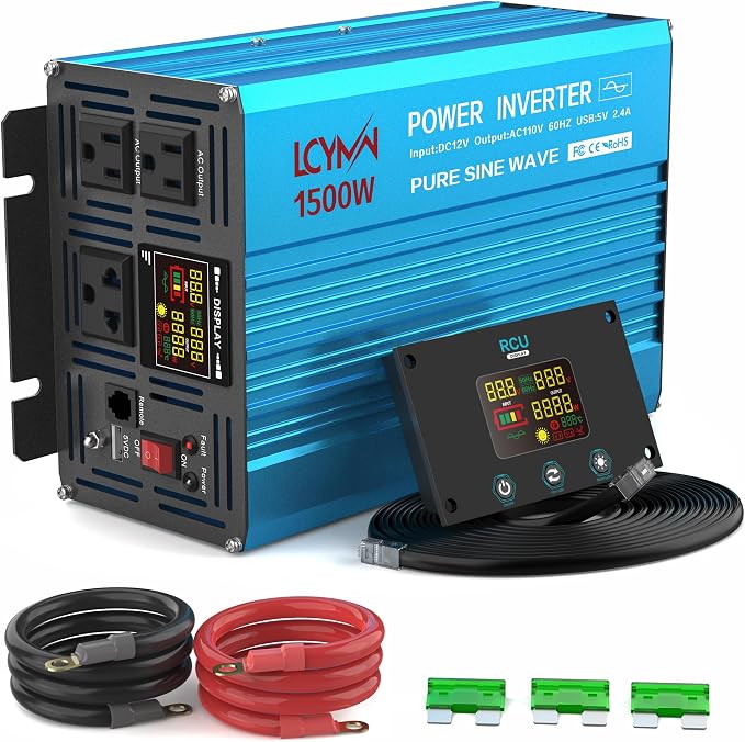 1500 Watt Inverter Pure Sine Wave DC 12V to 110V AC Power Inverters by LCYMW