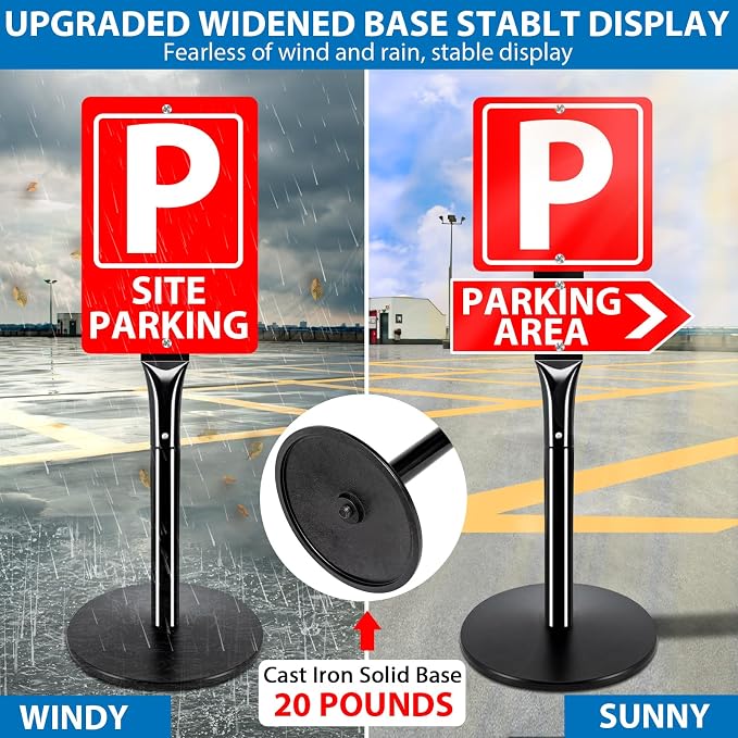 Heavy Duty Parking Sign Post Stand 49", 20lbs Cast Iron Base Sign Post - Image 3