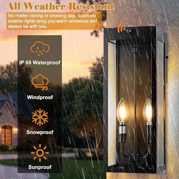16” Dusk to Dawn Outdoor Lighting, 2 Pack Black Modern Porch Outside Lights - Image 6