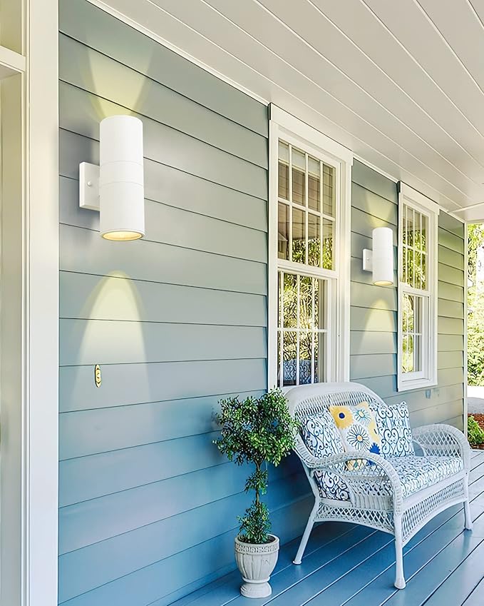 Ken & Ricky White Outdoor Wall Sconce, Outside Up and Down Wall Lights - Image 5