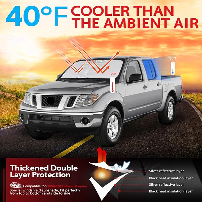 KAYZT Windshield Sun Shade for 2006-2021 Nissan Frontier Foldable Sunshade - Image 2