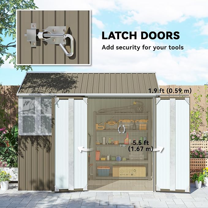 Outsunny 8' x 5.5' Outdoor Storage Shed, Metal Garden Shed - Image 6