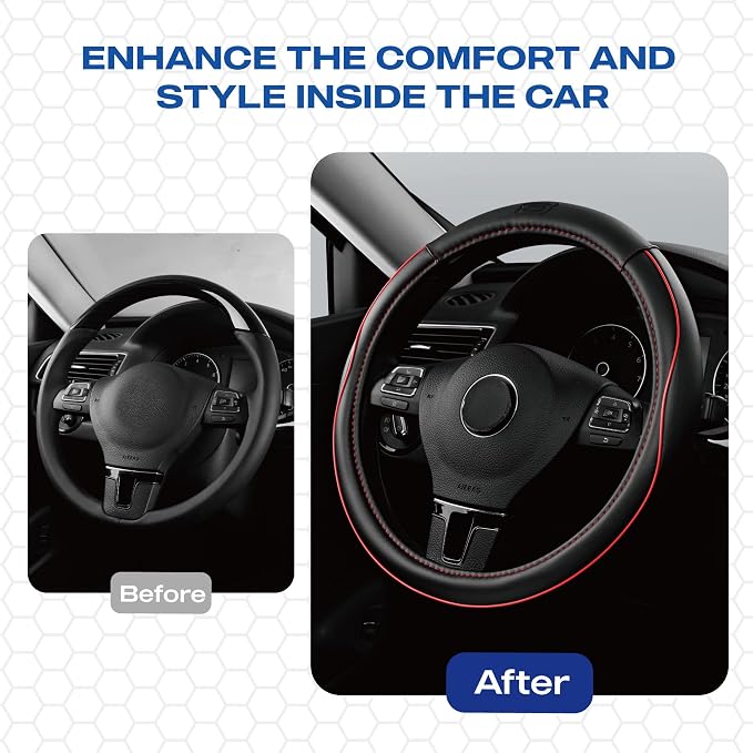 Skechers Memory Foam Steering Wheel Cover, Piping Microfiber Leather Steering - Image 4