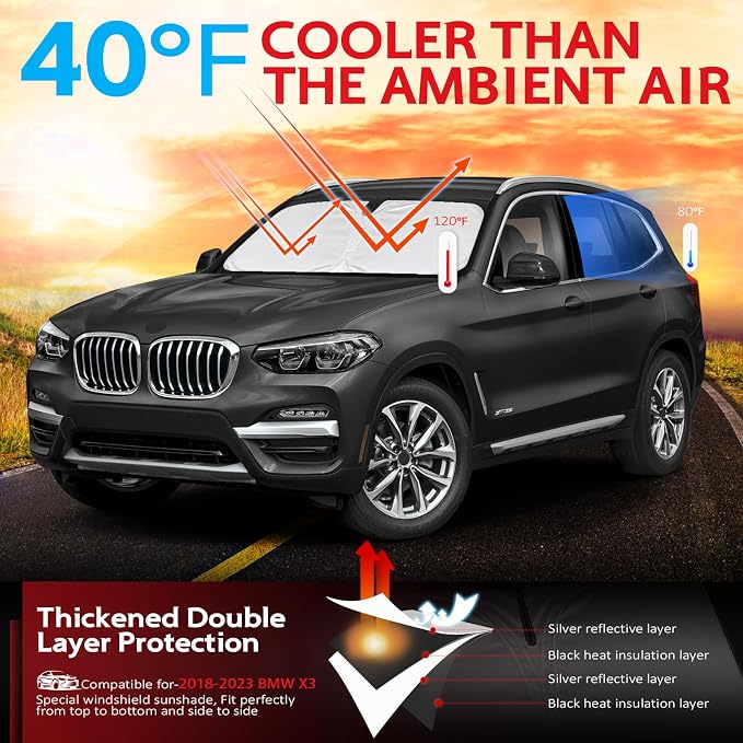 KAYZT Windshield Sun Shade for 2018-2025 BMW X3 Foldable Sunshade SUV Front - Image 2
