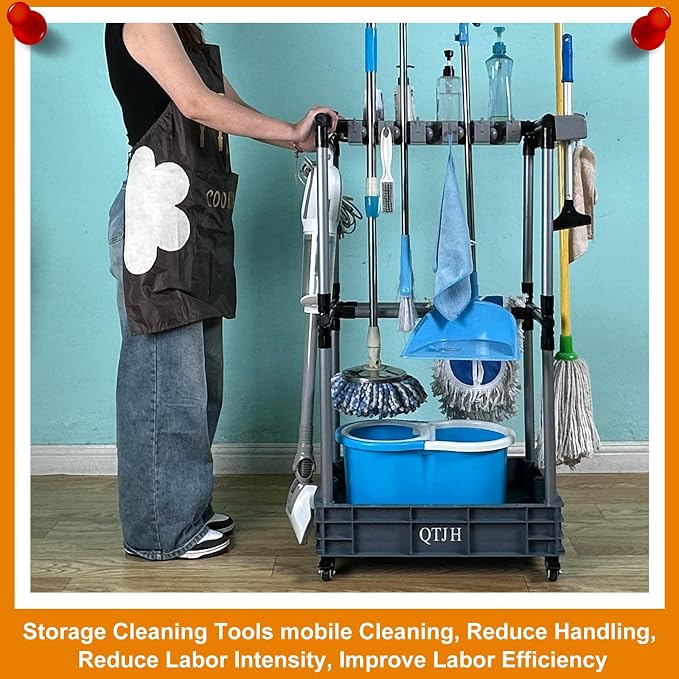 Floor-Standing Multi-Functional Cleaning Tool Organizer storage broom mop and - Image 3