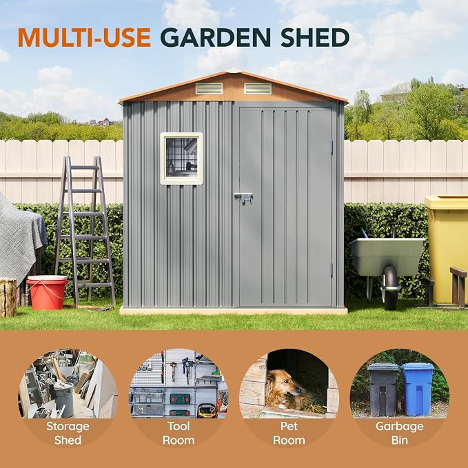 6x4FT Multi-used Shed & Outdoor Storage Shed, Steel Tool Shed - Image 3
