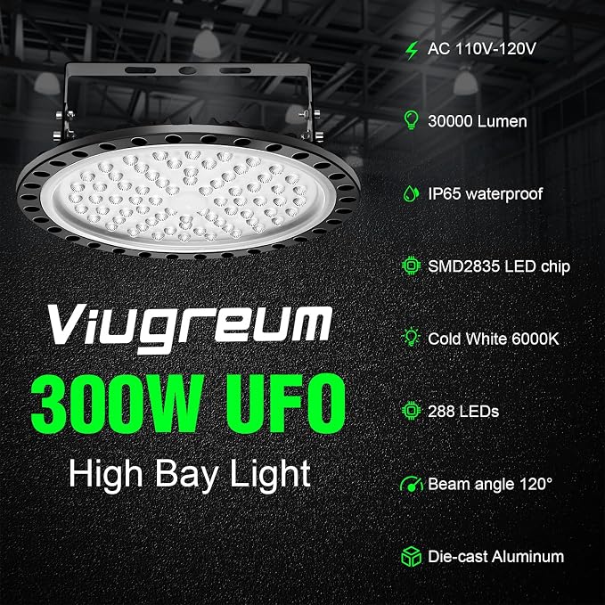 Viugreum 10 Pack 300W UFO LED High Bay Lights, 30000LM 6000K-6500K Daylight - Image 8