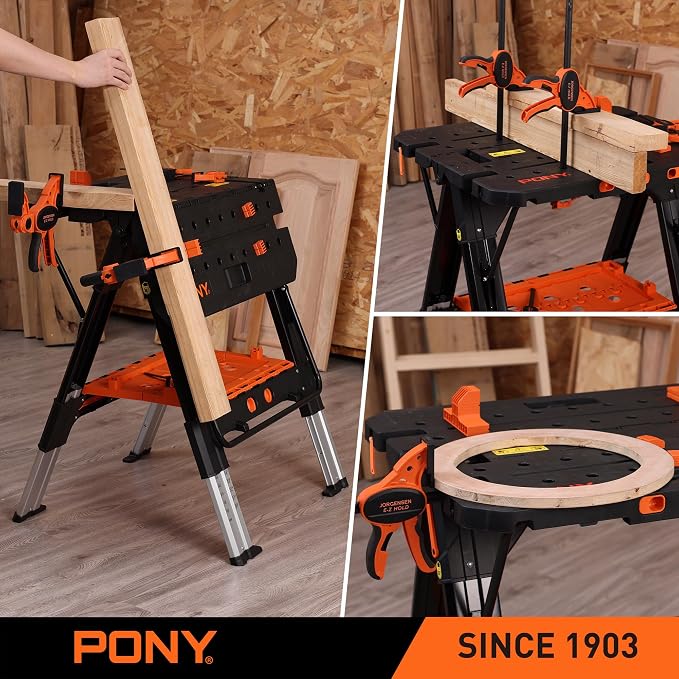 Pony Portable Folding Work Table, 2-in-1 as Sawhorse & Workbench, 31” W×25” - Image 9