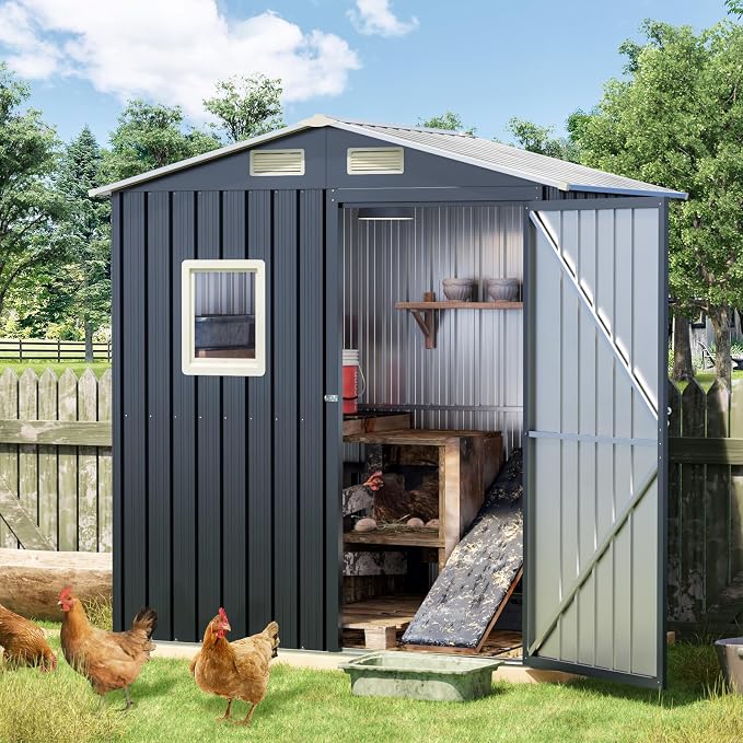 6x4 FT Outdoor Metal Storage Shed, Single Door, 1 Clear Window, Tool Shed - Image 4