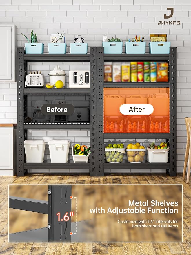 4-Tier Storage Shelves, Adjustable Industrial Metal Shelf System, 400lbs - Image 5