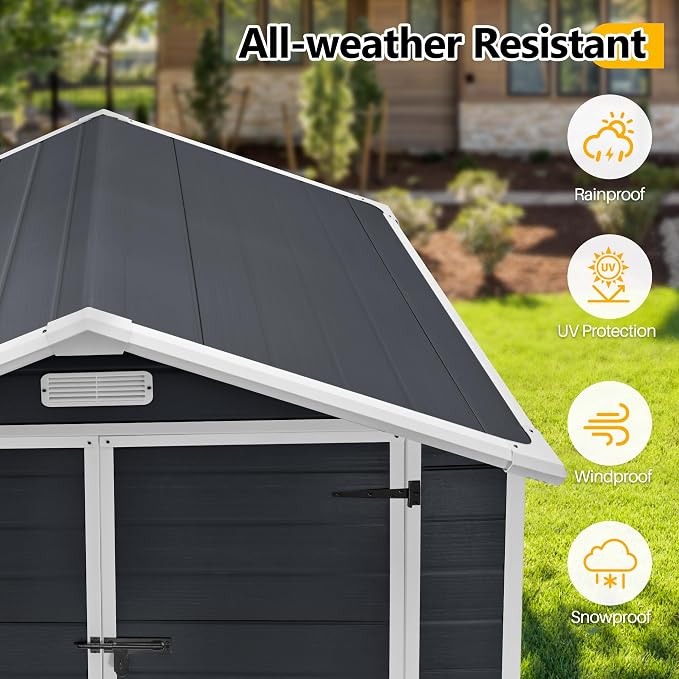 6*4.4 FT Resin Outdoor Storage Shed Plastic Shed - Image 6