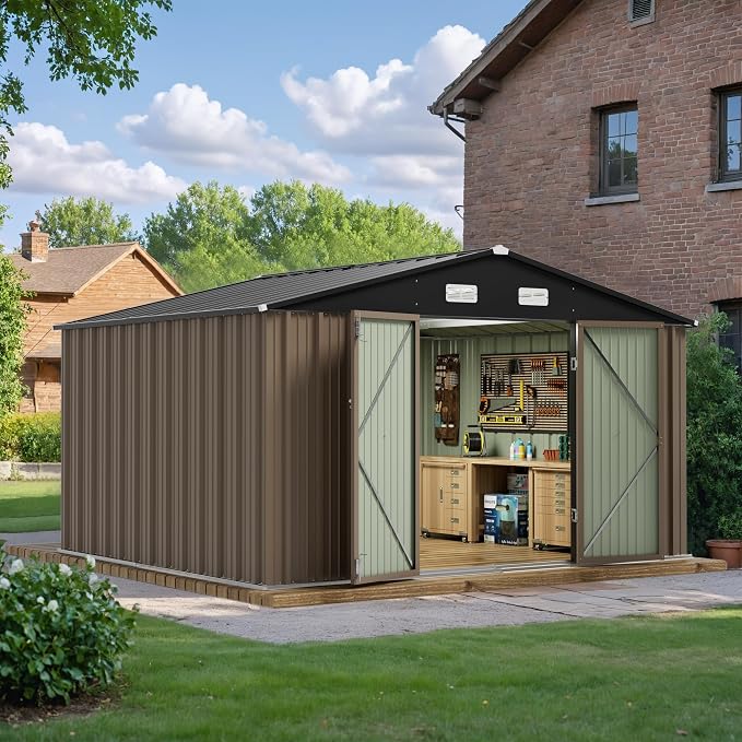 JUMMICO 8 x 10 FT Outdoor Storage Shed, Large Metal Garden Shed & Tool Sheds by JUMMICO