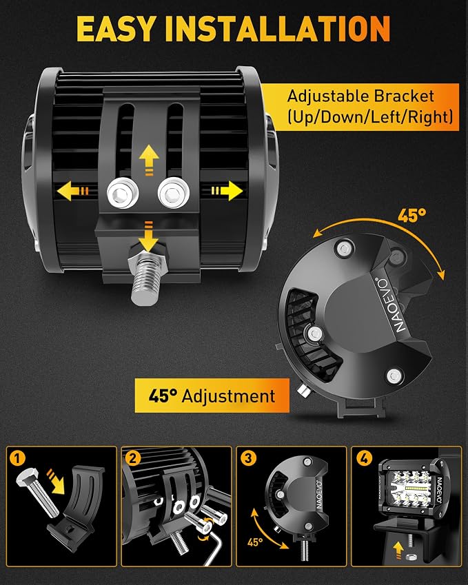 NAOEVO 4 Inch LED Pod Lights, 360W 36, 000LM LED Fog/Driving/Off Road Lights - Image 6