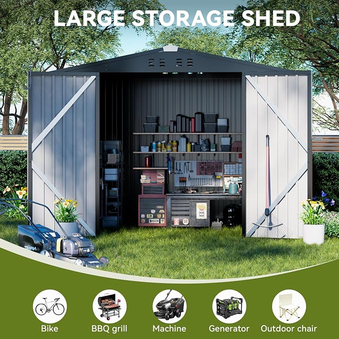 COMHOMA Shed Outdoor Storage Shed Metal, Lockable Doors Tool Sheds - Image 4