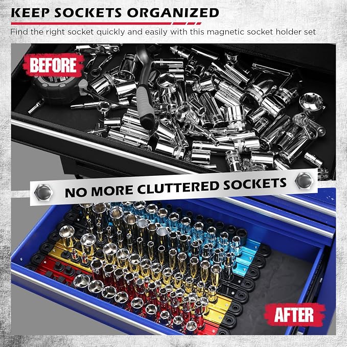 18-Piece Magnetic Socket Holder Organizer Set, Heavy Duty 1/2, 1/4-Inch Socket - Image 7