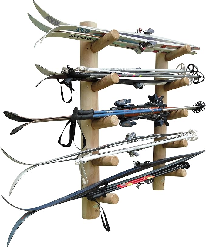 10-Place Wall-Mounted Ski Log Racks by LogKayakRack