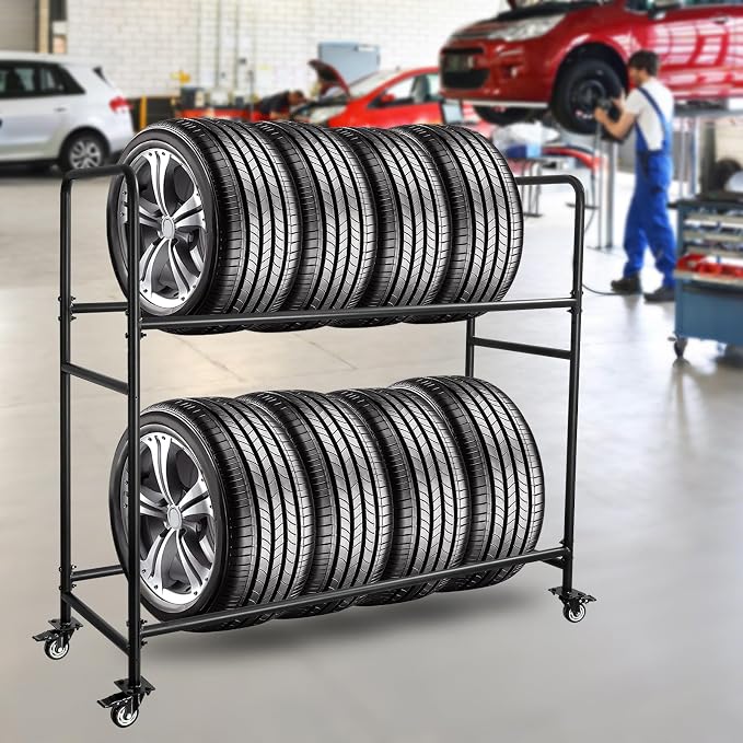 Tire Rack, Adjustable Height Metal Rolling Storage Rack 60" x 59" x 21" - Image 6