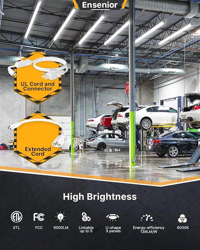 Ensenior 10 Pack 4 FT Led Shop Lights, 6000K Clear White, 5000LM Super Bright - Image 2