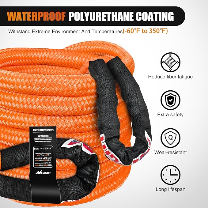 Nilight Kinetic Recovery Rope 33000 LBS 1" x 30ft Snatch Strap Heavy Duty - Image 4