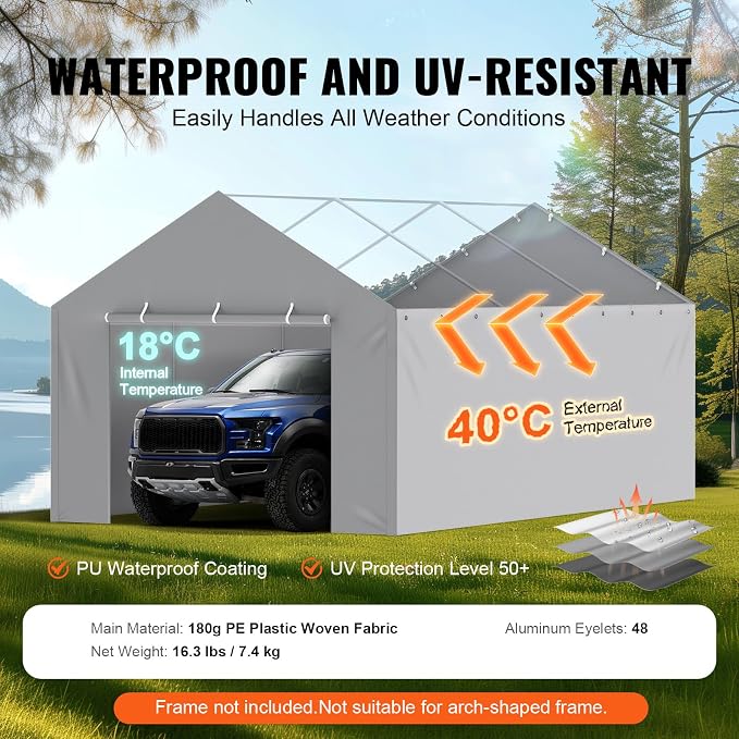 VEVOR Carport Replacement Canopy Cover Side Wall 12 x 20 ft, Garage Tent - Image 3