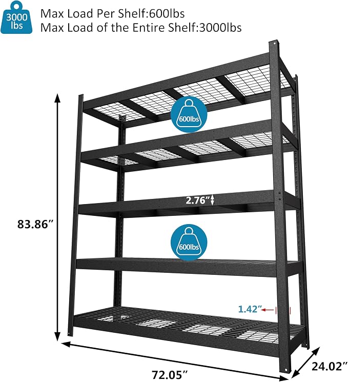 MUPATER 72.05” W × 24.02” D × 83.86” H, Heavy Duty Metal Storage Shelves - Image 3
