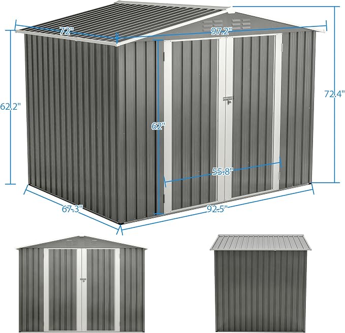 8 x 6 FT Outdoor Storage Metal Shed, Bike Garden Tool Shed - Image 9