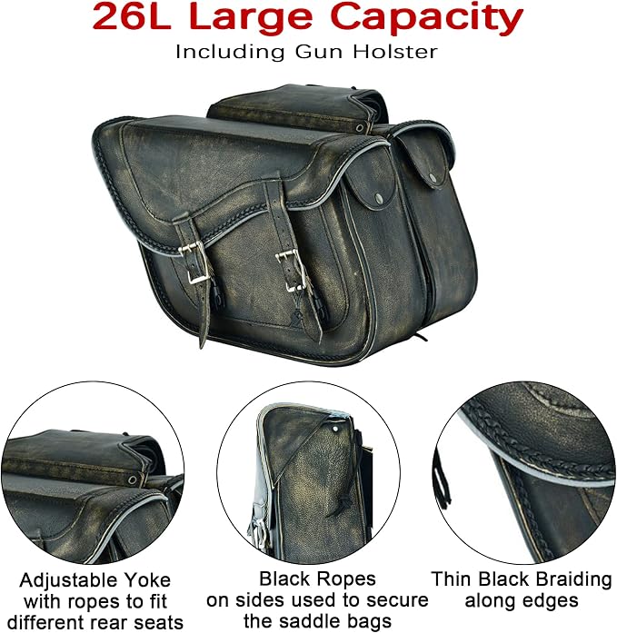 Dream Apparel Naked Cowhide Leather Motorcycle Saddle Bags Throw Over Saddlebags - Image 7
