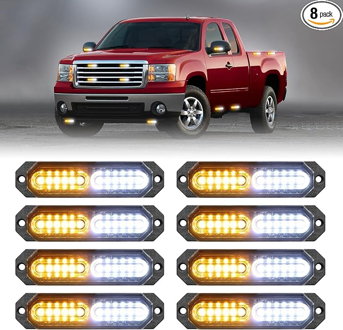 HLauto 1200T Emergency Strobe Grille Lights: 8pcs 12 LED Sync Feature Safety by HLauto