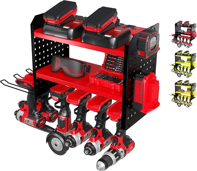 Power Tool Organizer-6 Drill Holder Wall Mount, 3 Tier Heavy-Duty Hand Tool by BUILTSTRONG