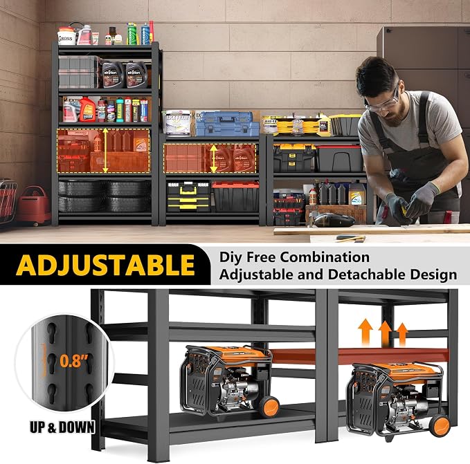 63" Heavy Duty Garage Shelving, 5-Tier Adjustable Storage Shelf, 2000lbs - Image 5