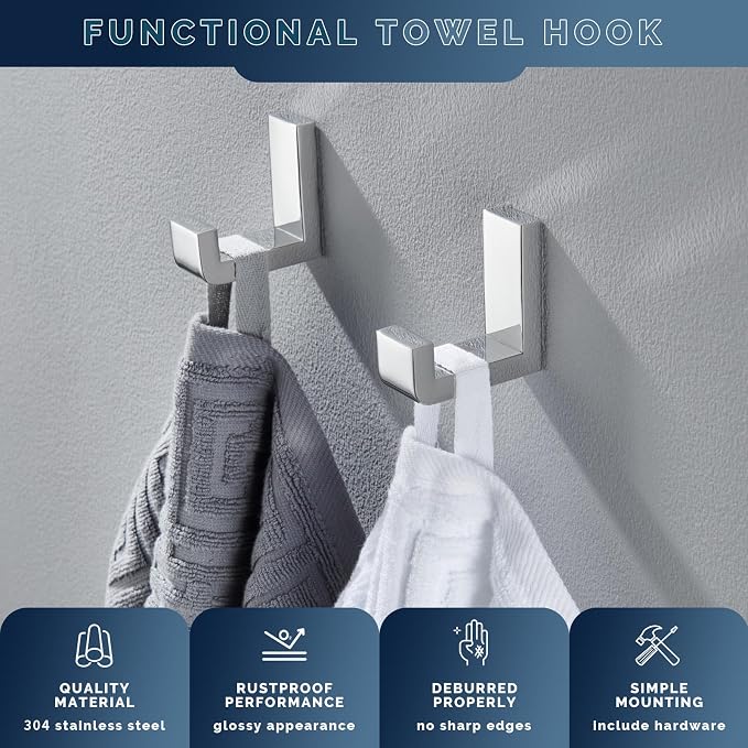 Angle Simple Towel Hooks, SUS 304 Stainless Steel Robe Coat Hooks - Image 5