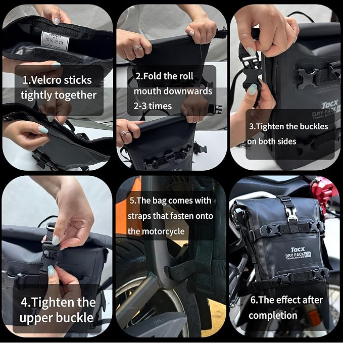 Motorcycle Tail Bag Front Bumper Bag, 10L Roll-top Waterproof Motor Saddle - Image 4