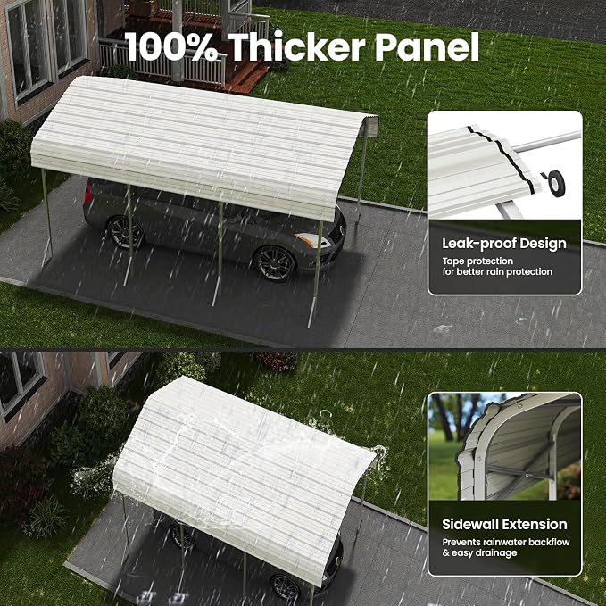 10x15 Carport, Heavy Duty Metal Car Port, All-Weather Protection, Easy Assembly - Image 3