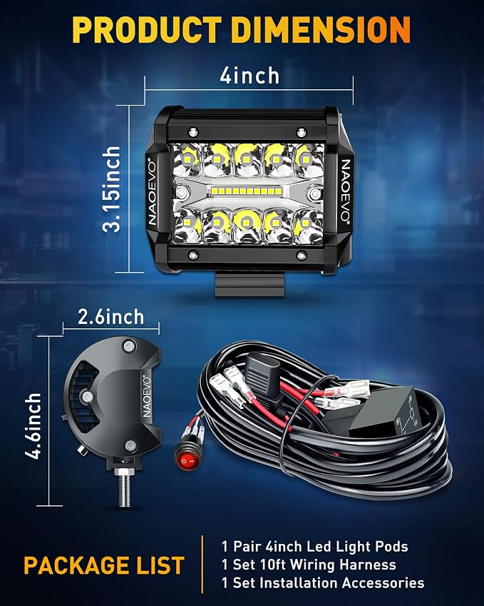 NAOEVO 4 Inch LED Pod Lights, Spot Flood LED Fog/Driving/Off Road Lights - Image 9