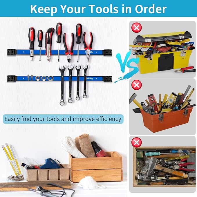 4 Pieces 24" Magnetic Tool Holder Strip, Metal Tool Organizer Rack - Image 5