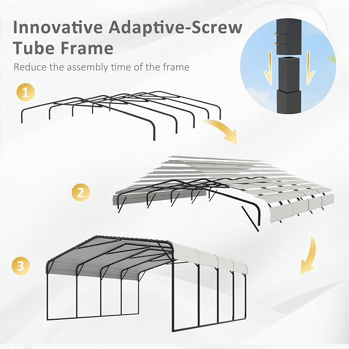 20x20 FT Carport with Metal Roof, Heavy Duty Metal Carport Canopy, Garage Car - Image 10