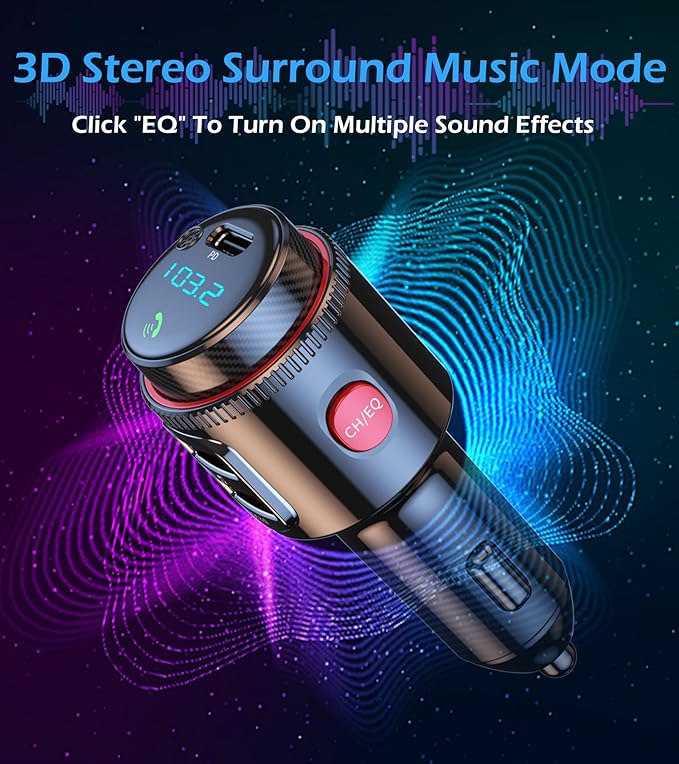 Bluetooth Car Adapter, Wireless AUX FM Transmitter, USB C&QC3.0 Dual Fast - Image 4