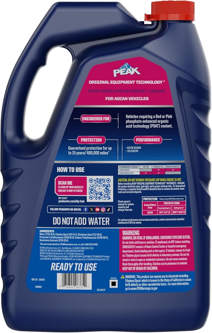PEAK OET Extended Life Red/Pink 50/50 Prediluted Antifreeze/Coolant - Image 2