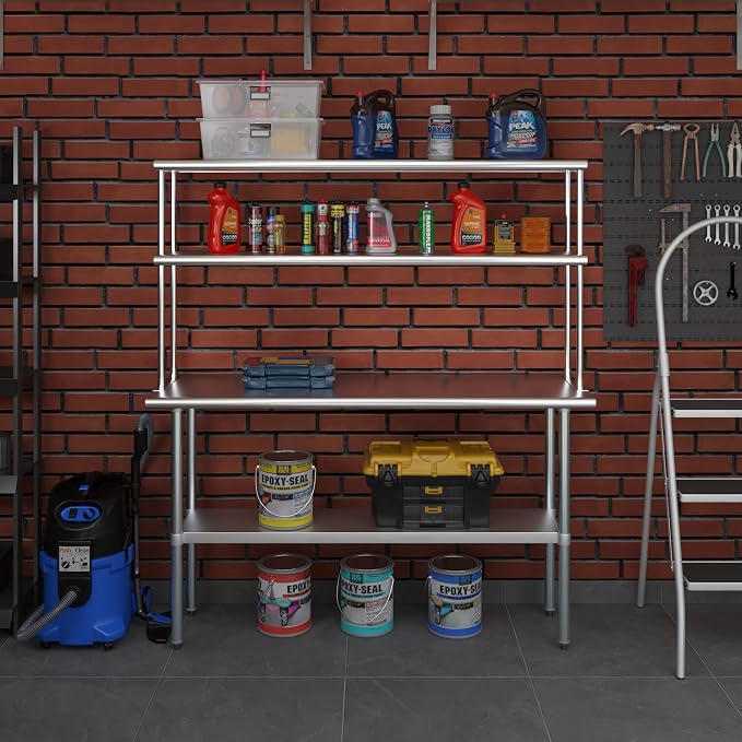 Amgood Stainless Steel Work Table Double Tier Overshelf | Metal Kitchen Prep - Image 7