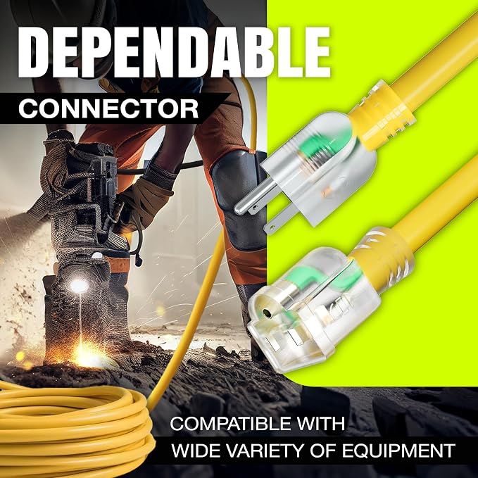 25ft Outdoor/Indoor Extension Cord 14/3 Gauge Heavy Duty 3 Prong SJTW, - Image 4
