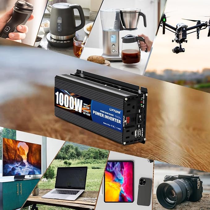 LVYUAN 1000 Watt Pure Sine Wave Power Inverter 12V to 110V/120V DC to AC - Image 5