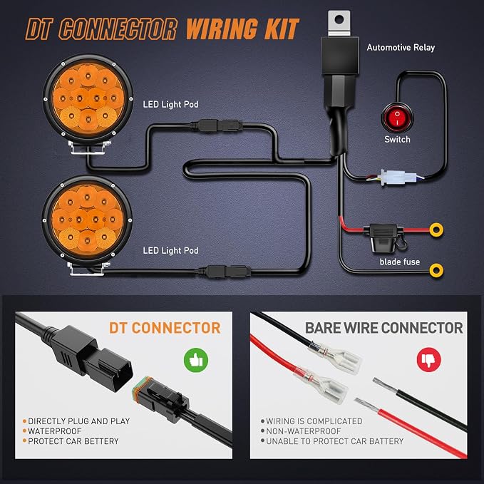 Nilight 5.7 Inch Amber LED Driving Light Round 50W Yellow Fog Spot Flood Combo - Image 6