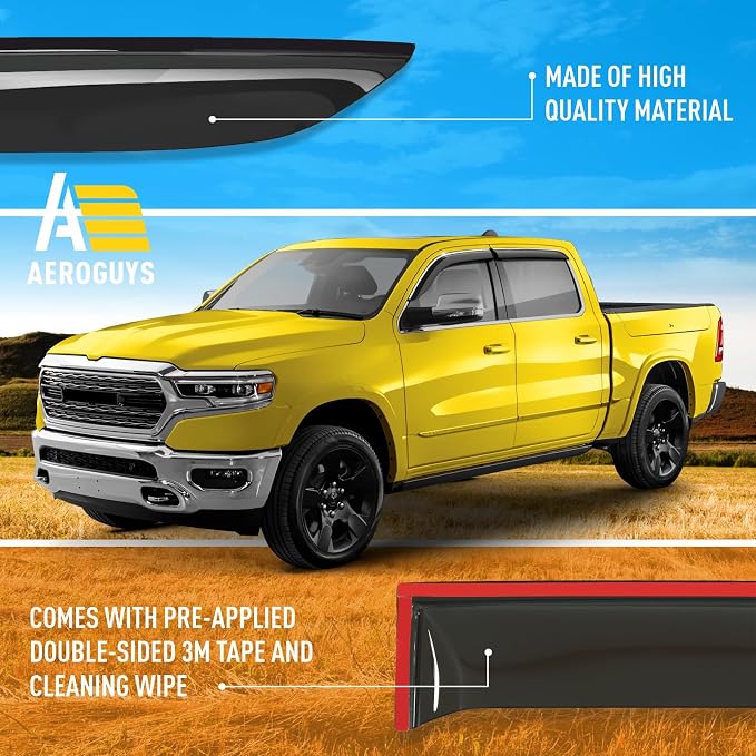 Extra Durable Window Deflectors Chrome Trim Tape-On Window Visors Rain Guards - Image 6