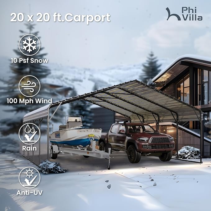 PHI VILLA 20 x 20 ft Carport 2 car Metal Carport Tent - Image 3