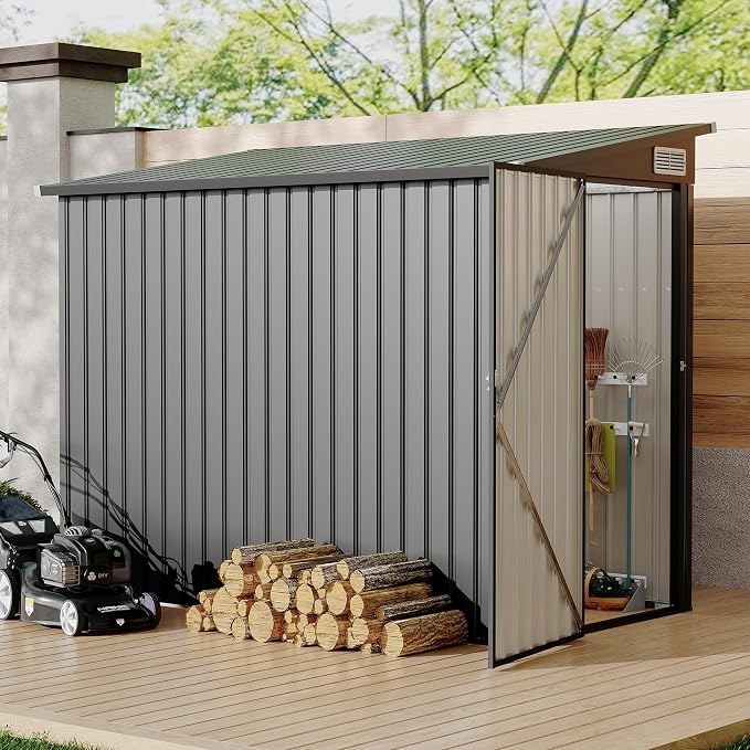 4×8 FT Lean to Storage Shed, Heavy-Duty Outdoor Metal Storage Shed, Garden Tool - Image 9