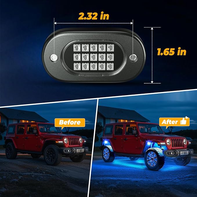 Honalia LED Rock Lights for Trucks 6 pods, RGB Truck Rock Lights - Image 4