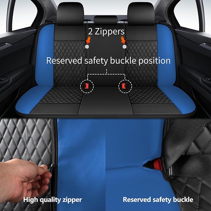 Blue Car Seat Covers, Breathable and Waterproof Seat Cover Full Set, PU Premium - Image 3
