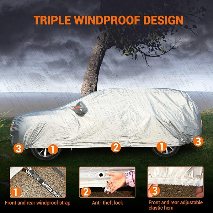 Tecoom SUV Car Cover Waterproof All Weather, Fleece Lining Car Covers - Image 4